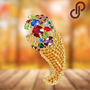 Vintage Signed Eisenberg Ice Women’s Thanksgiving Cornucopia Colorful Brooch